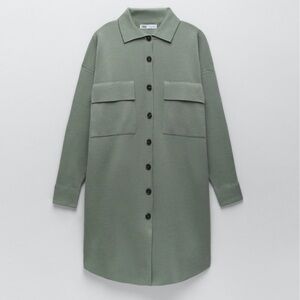 Zara Oversized Long Knit Overshirt Button Down Collared Jacket Sweater Coat